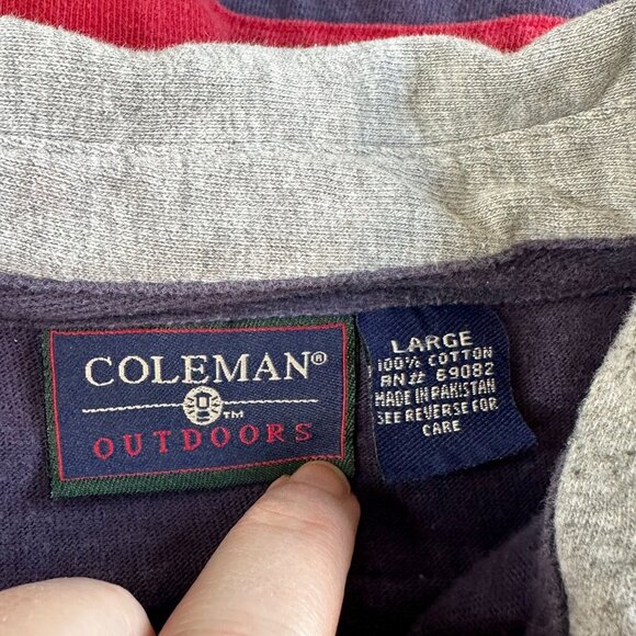 Vintage Coleman Rugby Shirt Navy Red Stripe Cotton Long Sleeve 90s Large - Picture 4 of 6